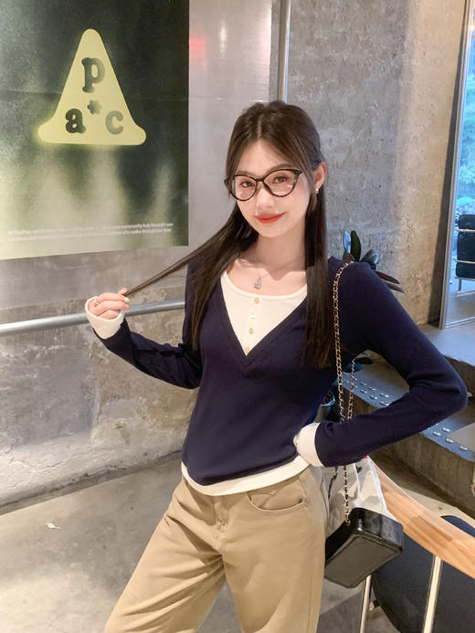 <曾小咸推荐>3.6现货秒杀 ！微信超特价！韩系撞色假两件长袖 日常149.99 立减80 秒杀69.99！！ 商品图12