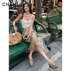 尘衣｜26SS5A级6姆米欧根纱手绘人字纹半裙