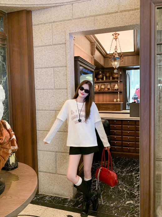 <曾小咸推荐>3.7现货秒杀 ！微信超特价！韩系假两件长袖t恤 日常189.99 立减110 秒杀79.99！！ 商品图11