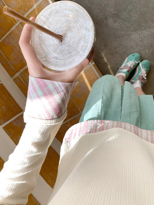 <曾小咸推荐>3.6现货秒杀 ！微信超特价！韩系格子拼接假两件t恤 日常189.99 立减110 秒杀79.99！！ 商品图9