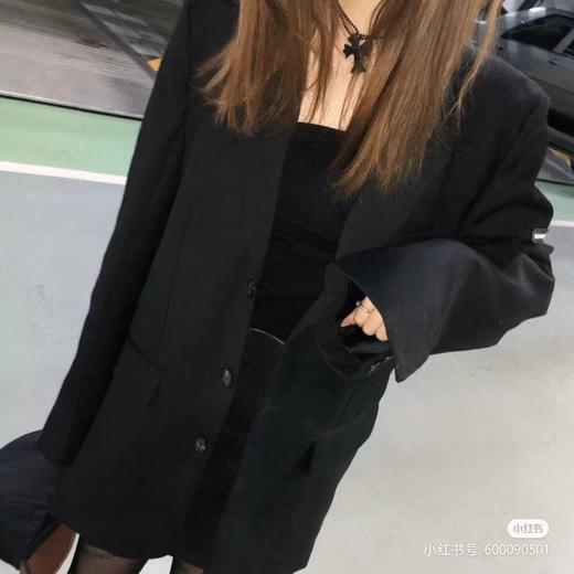 F030420虞书欣同款Logo小皮标黑色休闲简约大方西装外套 商品图4