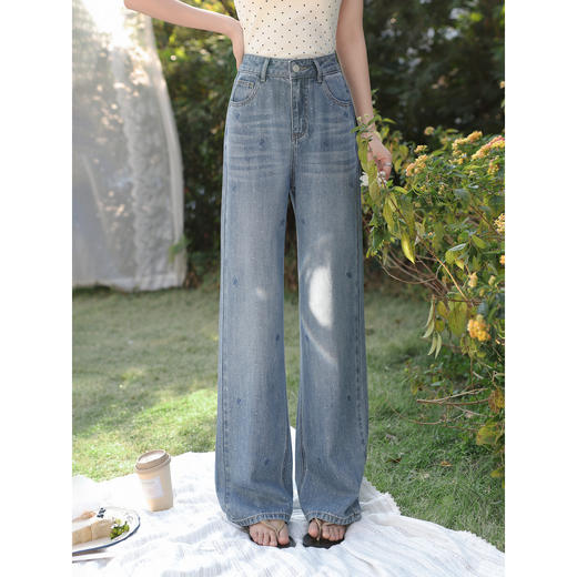 鹿向南「复古千禧」水洗蓝直筒牛仔裤女春季新款高腰宽松阔腿长裤 商品图2