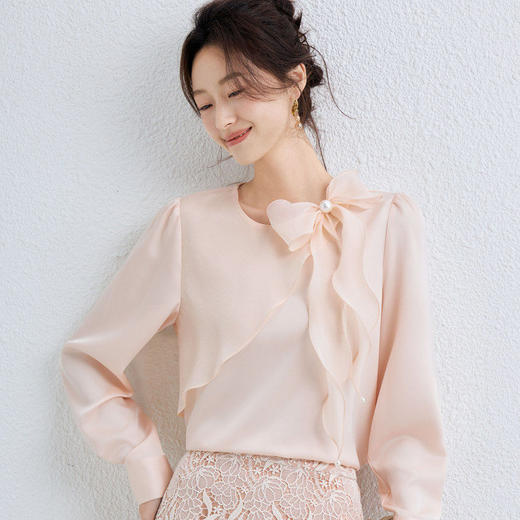 「自」全新升级【铂金会员165/天猫219/差价54】(11843)洛诗琳法式蝴蝶结雪纺衫2026春季新款气质优雅通勤衬衫女 商品图1