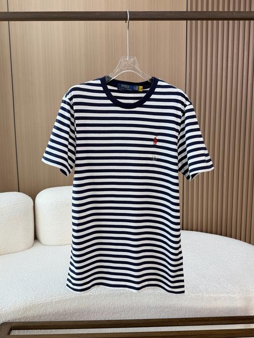 RL拉夫夏季圆领海军条纹刺绣小马短袖T恤男女同款 商品图0