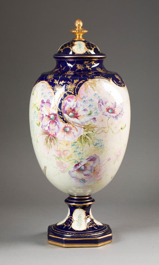 独角鹿西洋古董20世纪初德国Royal Bonn工坊出品瓷手绘花卉主题新艺术风格盖瓶一对 商品图3