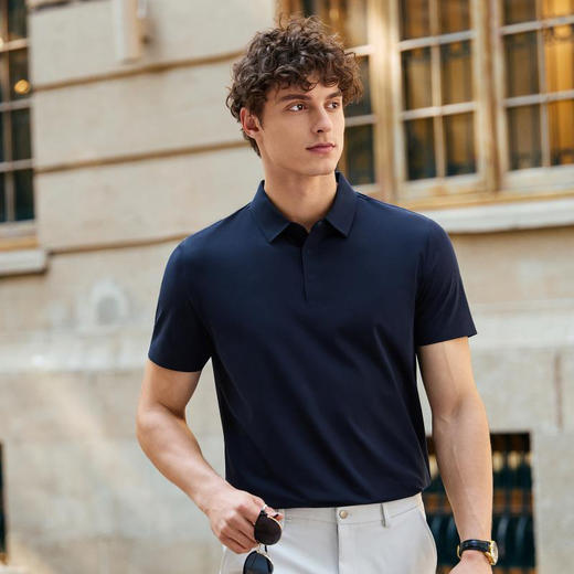 100支无痕高支棉纱液氨棉翻领男女同款夏季短袖上衣  XYD-5951 商品图4