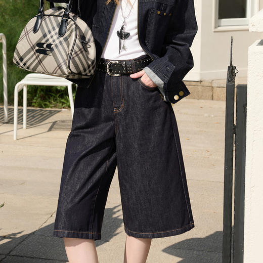 三彩独醒2026春季新款休闲裤牛仔裤显瘦高腰宽松阔腿裤七分裤女F 商品图2