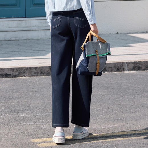 半身缘女裤 春季宽松时尚复古莱赛尔弯刀牛仔裤261102P10120160 商品图4