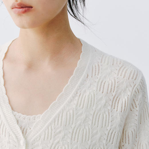 东黎 • 万物复苏 珍珠吊兰 山羊绒女士挑孔时尚开衫 6042 商品图6