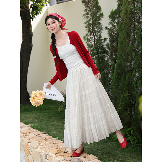 鹿向南「云纱柔梦」法式设计感半身裙女春季新款高腰白色蛋糕裙 商品图3