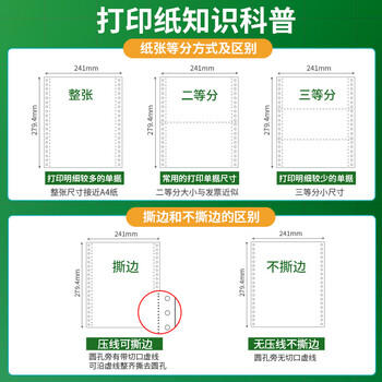 天章 （TANGO）【缺页十倍赔】新绿天章三联三等分可撕边 针式电脑打印纸1200页 241-3-1/3S 彩色(白红黄)可定制 商品图3