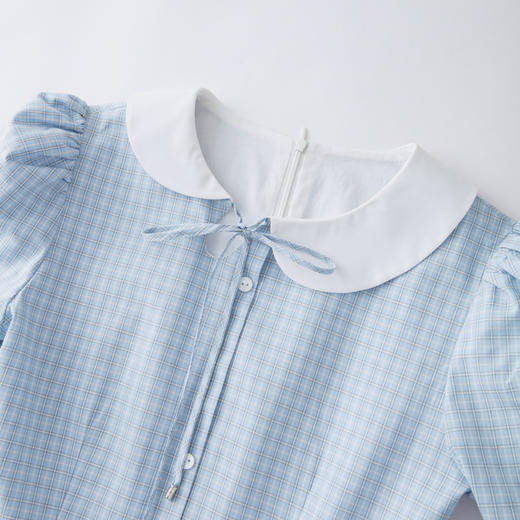 HERLIAN 2026年春夏新品不规则娃娃领蓝格修身收腰裙女连衣裙 商品图3