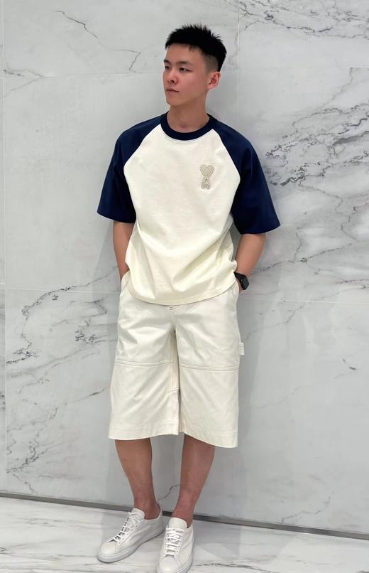 F0304115新动漫爱心毛巾绣贴布绣拼色插肩袖圆领情侣短袖T恤 商品图1