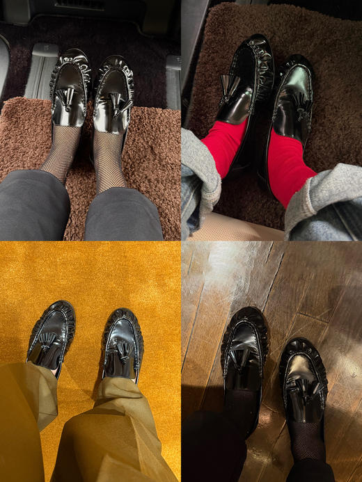 HIDEMI 麂皮开边珠一脚蹬轻便通勤流苏乐福鞋皮鞋单鞋平底鞋 商品图3