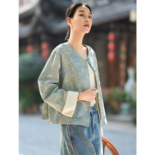 「预售」「自」全新升级【铂金会员661/天猫899/差价238】(04158)洛诗琳新中式真丝羊毛提花外套2026春季气质显瘦国风上衣 商品图1