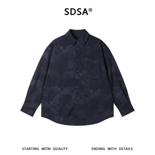 SDSA男士秋冬新款痞帅男装国潮扎染印花树叶长袖衬衫百搭时尚衬衣 商品图0