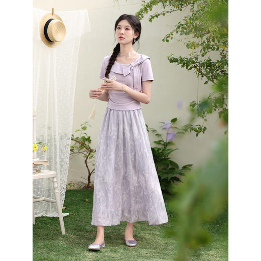 鹿向南「鸢尾花影」法式温柔风紫色碎花半身裙女春夏季绝美中长裙 商品图3