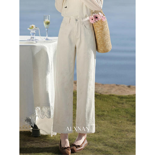 鹿向南「香草微风」米白色牛仔裤女春季韩系时尚宽松九分直筒裤 商品图0