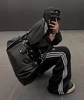 F030425舒适百搭日常通勤尼龙抽绳收腰设计绣花双插带运动长裤 商品缩略图2