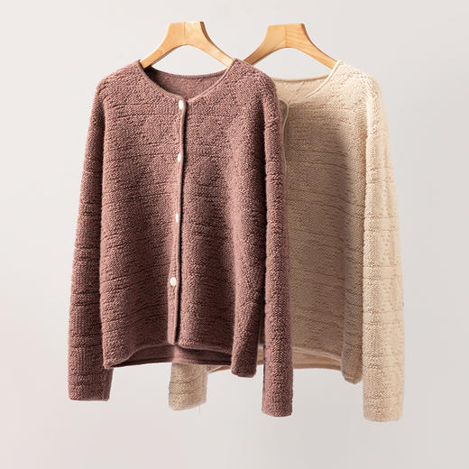 热巴同款~Baby小山羊绒圆领小香风开衫加厚毛巾绣外套BABY260541 商品图2