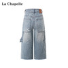 天猫同步【时髦率性中裤】拉夏贝尔/La Chapelle高腰侧边立体口袋牛仔裤复古水洗蓝通勤休闲 商品缩略图1