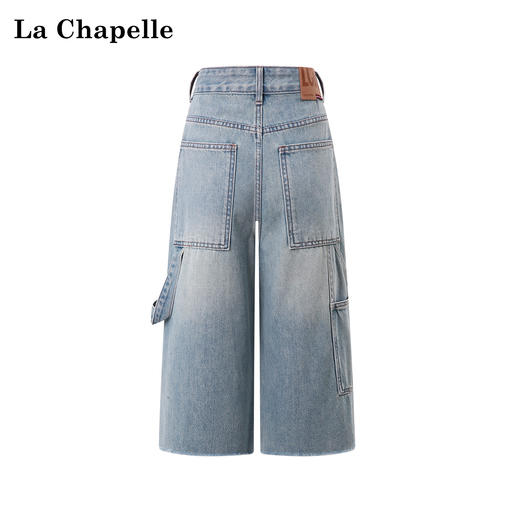 天猫同步【时髦率性中裤】拉夏贝尔/La Chapelle高腰侧边立体口袋牛仔裤复古水洗蓝通勤休闲 商品图1