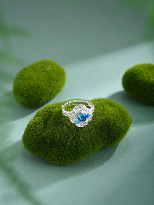 子佩集【轩畔玉兰】银S990戒指【QFJZ011】原创作品花丝珐琅彩四叶玉兰莲2602 商品图3