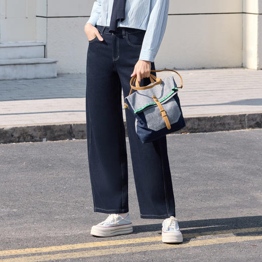 半身缘女裤 春季宽松时尚复古莱赛尔弯刀牛仔裤261102P10120160 商品图2