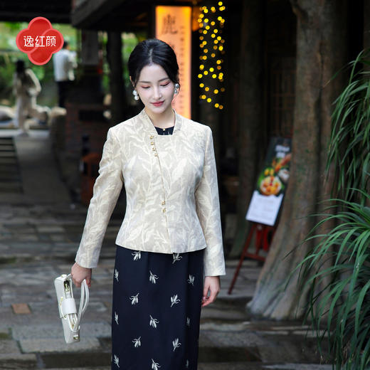 逸红颜《烁金》26春新品通勤明治领短款亚麻织金新中式西装外套女 商品图1