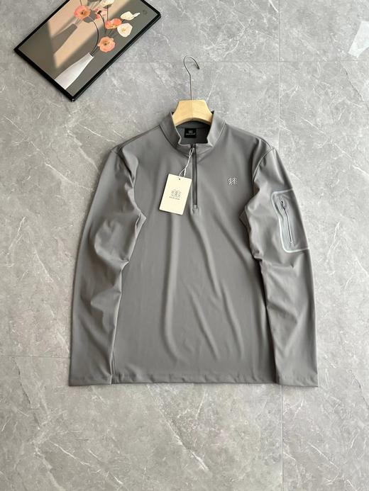 F030468春日常通勤户外休闲衣吸湿排汗男士弹力半拉链长袖T恤 商品图5