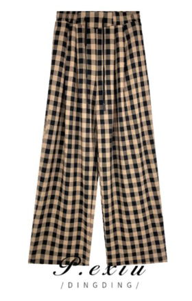 03-2潘依绣丁丁宠粉秋季新款松紧腰格子显瘦百搭阔腿休闲裤 K23871
