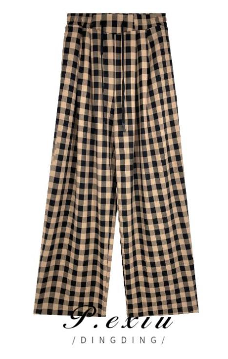 03-2潘依绣丁丁宠粉秋季新款松紧腰格子显瘦百搭阔腿休闲裤 K23871 商品图0