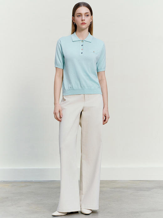 【短袖棉质针织衫】26年春夏新品女士内搭舒适毛衣POLO领纯色上衣 商品图2