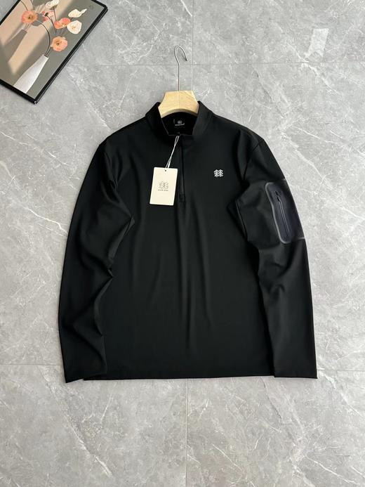 F030468春日常通勤户外休闲衣吸湿排汗男士弹力半拉链长袖T恤 商品图4