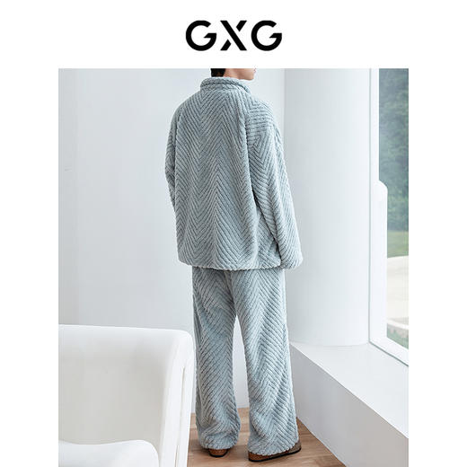 GXG男士家居服 斜纹剪花绒感长袖睡衣纹理柔软舒适睡衣套装冬季款 商品图3