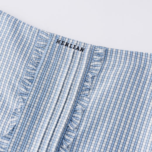 HERLIAN 2026年春夏新品蓝格塔克A字短裙女桑蚕丝高腰半裙 商品图3