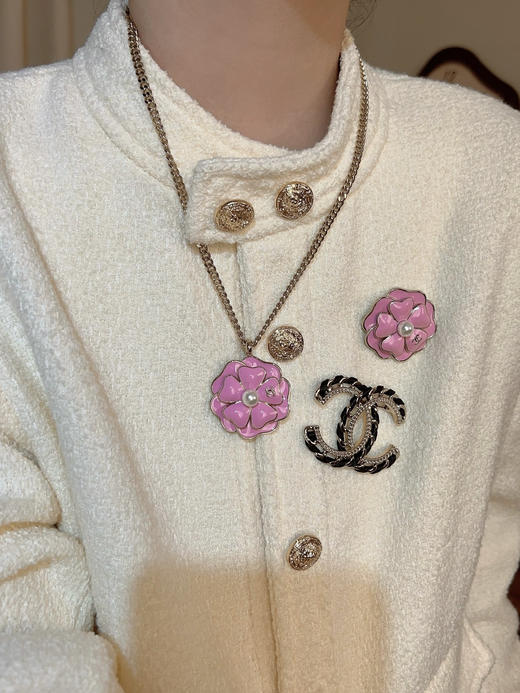 小香 25B 黑/粉山茶花双c项链（XTY） 商品图3