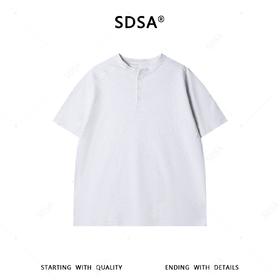 SDSA男装2026新款日系复古亨利领上衣重磅插肩明线宽松短袖休闲衫