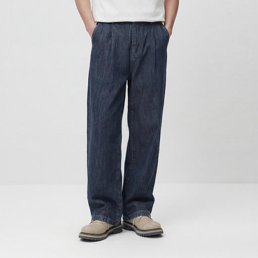 森马牛仔裤男夏季纯棉亲肤宽松阔腿裤2026新款松紧腰抽绳微褶长裤 商品图2
