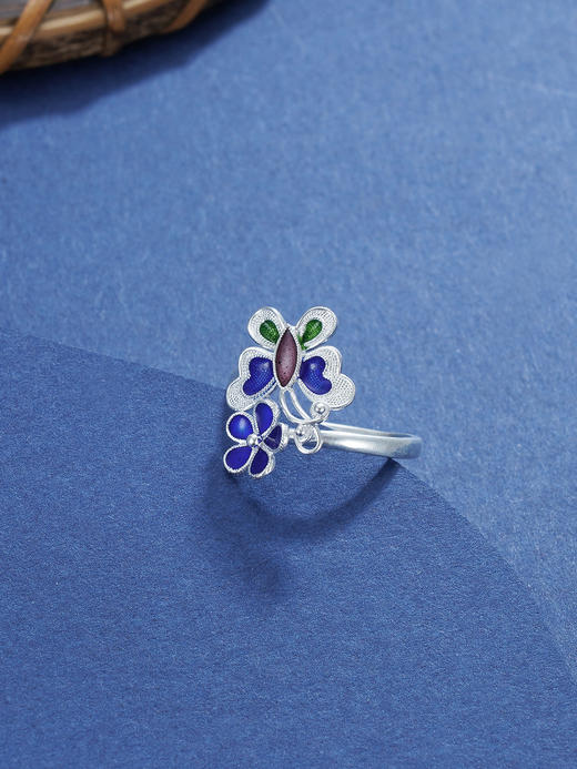 子佩集S990银【花下蝶】戒指【MXJZ001】花丝珐琅彩蝴蝶2111 商品图5