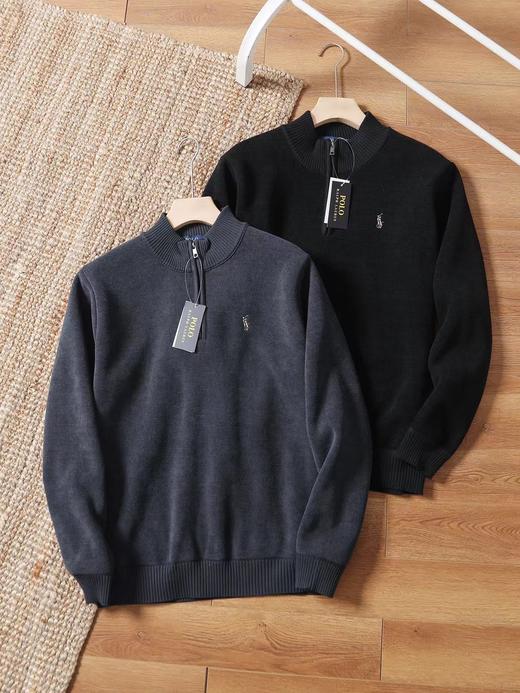 F030430半拉链纯色小马刺绣舒适百搭通勤老钱风时尚针织毛衣 商品图0