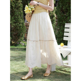 鹿向南「绣影流光」米杏色刺绣半身裙夏季新款气质设计感A字裙女