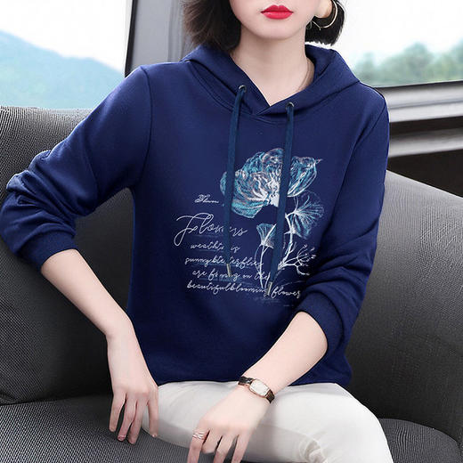 连帽卫衣女春秋大码女装休闲长袖外套2026新款遮肚子显瘦印花上衣 商品图1