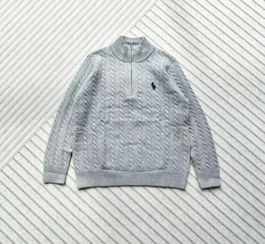 F0304129小马刺绣半拉链立领纯色麻花针织毛衣男女同款 商品图7