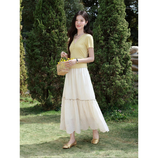 鹿向南「绣影流光」米杏色刺绣半身裙夏季新款气质设计感A字裙女 商品图1