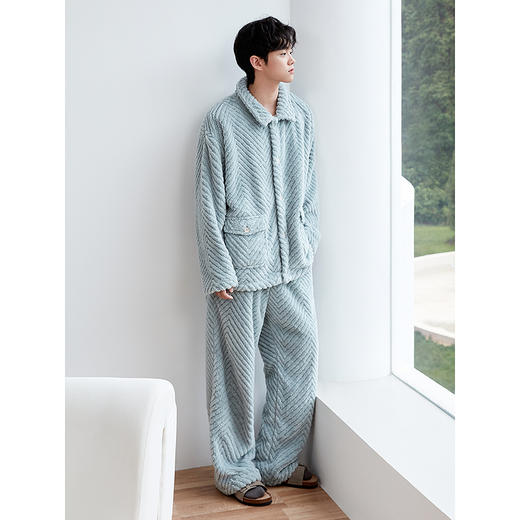 GXG男士家居服 斜纹剪花绒感长袖睡衣纹理柔软舒适睡衣套装冬季款 商品图2