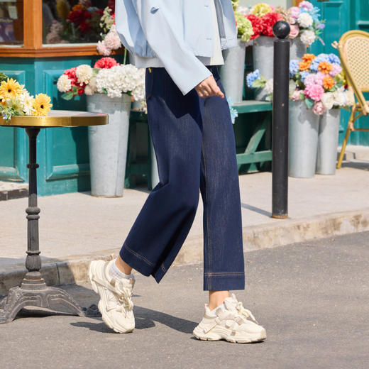 半身缘女裤 春季时尚复古丹宁蓝直筒牛仔裤261202U30120161 商品图1