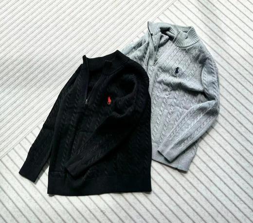 F0304129小马刺绣半拉链立领纯色麻花针织毛衣男女同款 商品图3