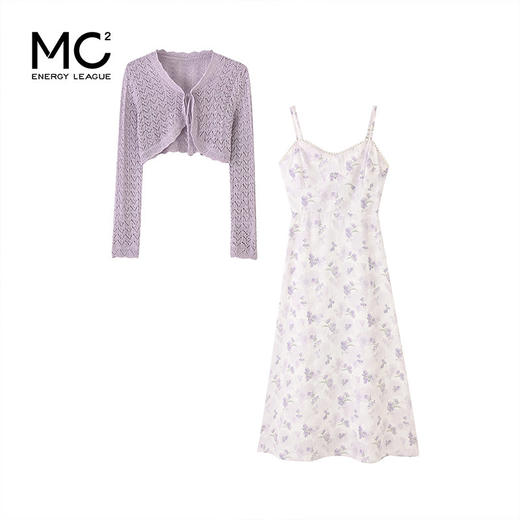 mc2吊带碎花裙+镂空针织外披两件套女夏装新款时尚温柔紫色系 商品图4