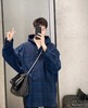 F0304124早秋新品藏青格纹法兰绒男女日常通勤穿搭连帽衬衫外套 商品缩略图7